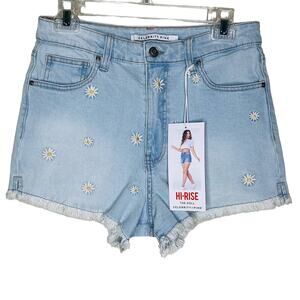 Celebrity Pink NWT Women's Daisy Blue Denim Raw Hem High Rise Shorts Size 30